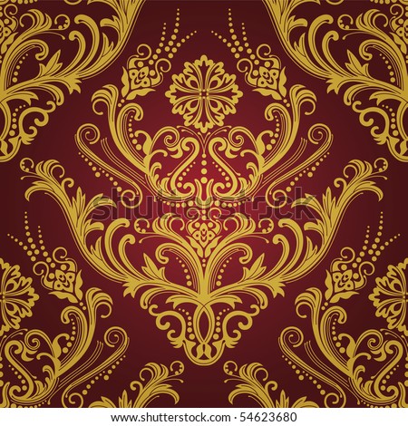 Luxury Red & Gold Floral Damask Wallpaper Stock Vector Illustration