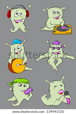 Set Of Vector Cute Cartoon Aliens Musicians - 139941520 : Shutterstock