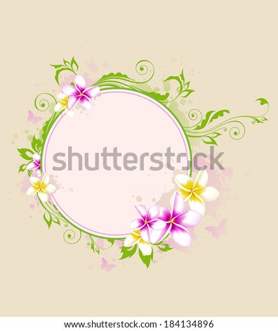 Tropical vector banner with green leaves and flowers