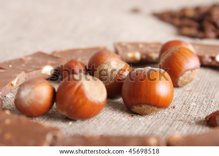 Sweet chocolate, nuts and coffee (beautifull still-life)