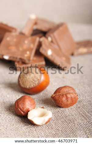 Sweet dark chocolate and nuts (beautifull still-life)