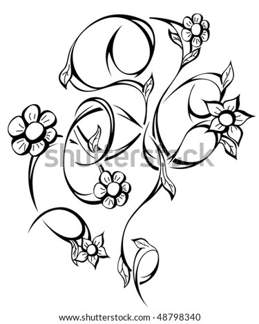 stock vector black pattern on white background flowers and pinstripes 