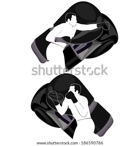 Athlete boxer and boxing gloves. Boxers on the background of boxing gloves. Illustration on white background.