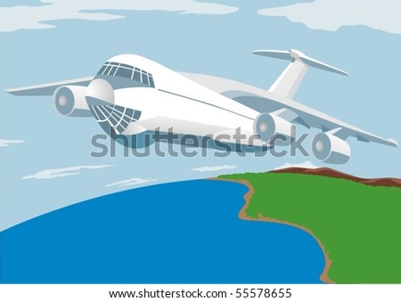 Air cargo transportation. Airliner flying over the earth