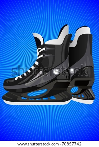 Winter Sports. Skates to play hockey on an abstract blue background