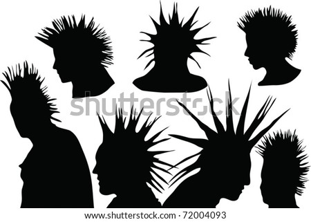 punk rock hairstyle. stock vector : 70s-80s punk rock hairstyle, urban culture