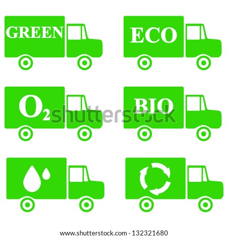 Alternative Transportation Technology, Hybrid Transportation Vehicles, Green Furgon Set Isolated on White Background