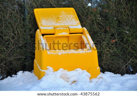 Empty grit bin, as UK runs low on stock salts due to long cold snap