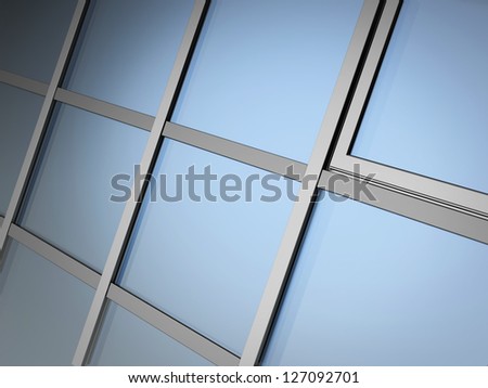 render of facade glazing system on white background