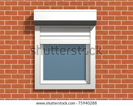 Window with rolling shutters system on the bricks wall