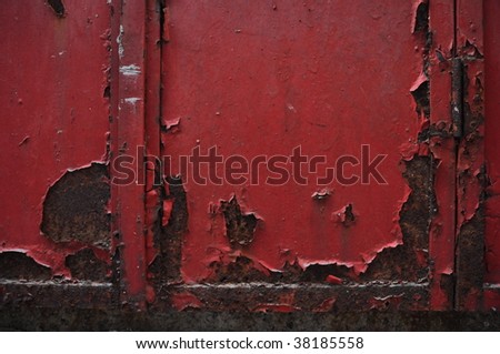 old door gate in traditional red at famous Kat Hing Wai in Hong Kong