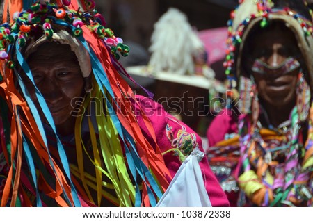 ORURO, BOLIVIA - FEB 16: man with traditional dress at Oruro Carnival in Bolivia, declared UNESCO Cultural World Heritage. February 16, 2012 in Oruro, Bolivia