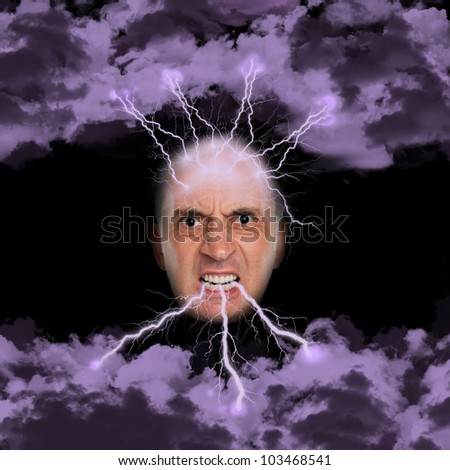 Very angry man spewing lightning - stock photo
