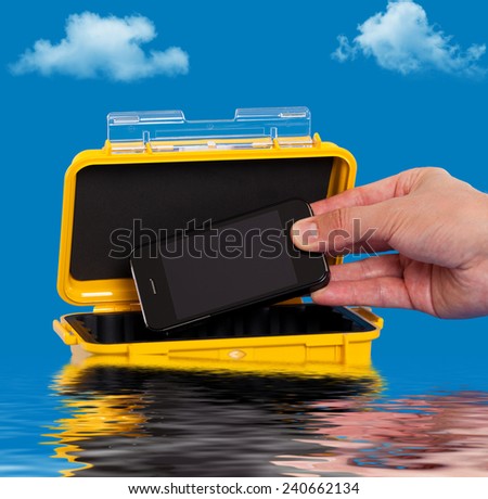 Storing a cell phone in a water resistant case