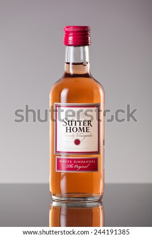 MIAMI, FLORIDA Jan. 14, 2015: Bottle of Sutter Home White Zinfandel Wine. Sutter Home Winery was established in 1890 and is the largest family owned winery in the United States.