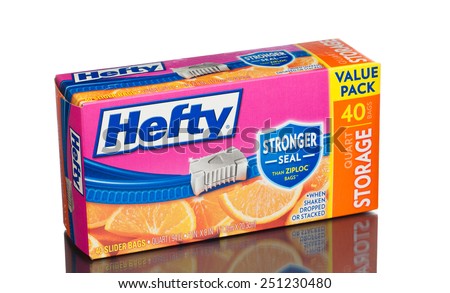 MIAMI, USA - February 9, 2015: Hefty Slider plastic storage bags. These plastic storage bags are easy to open and close with a simple sliding motion.