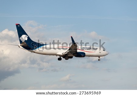 MIAMI, USA - April 29, 2015: Boeing 737 Aeromexico landing at Miami International Airport. Aeromexico is the flag carrier airline of Mexico and the biggest Mexican Airline.