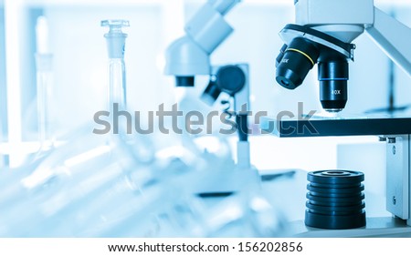 Laboratory microscope lens.modern  microscopes in a lab.