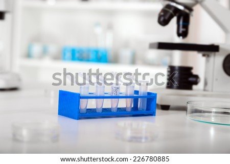 Micro tubes with biological samples in laboratory for DNA analysis