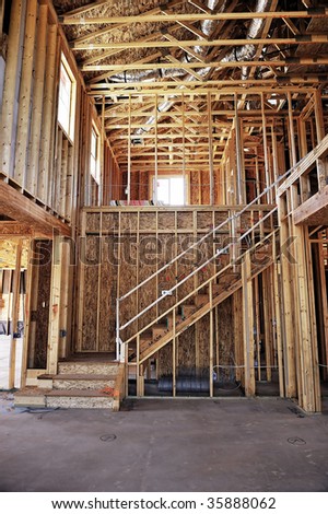 Wooden framing in a house that is under construction