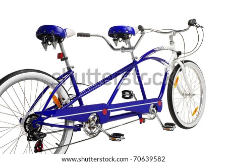 Tandem Bicycle. Studio photo of tandem bicycle isolated on wgite background.