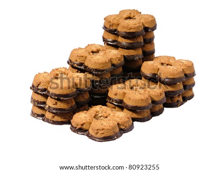 Studio photo of sweet cookies. Cookies tower isolated on white.