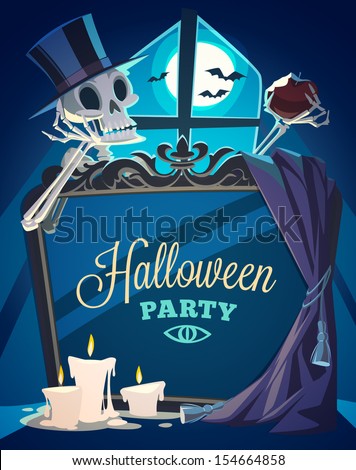 Creepy skeleton Halloween cardposter Vector illustration Creepy skeleton Halloween cardposter Vector illustration