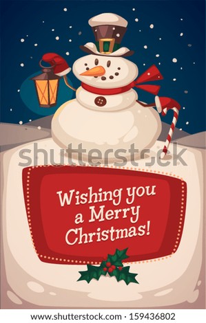 Christmas greeting card poster banner Snowman with candy Vector illustration Christmas greeting card poster banner Snowman with candy Vector illustration