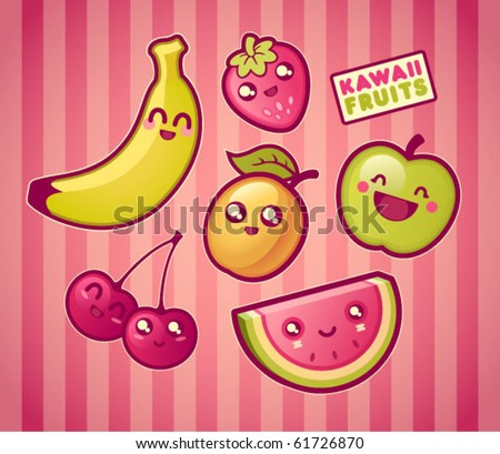 stock vector Kawaii smiling fruits