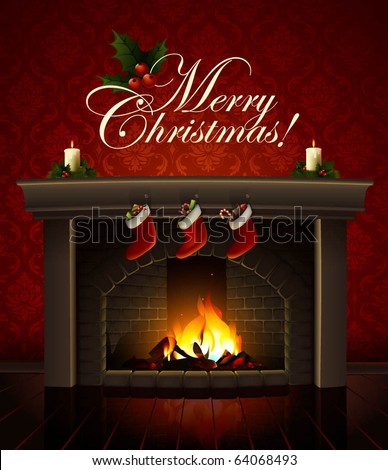 Christmas Fireplace Vector Image - 64068493 : Shutterstock