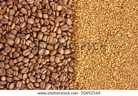 background from coffee grains and soluble coffee