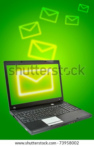 Laptop over green background. Communication concept.