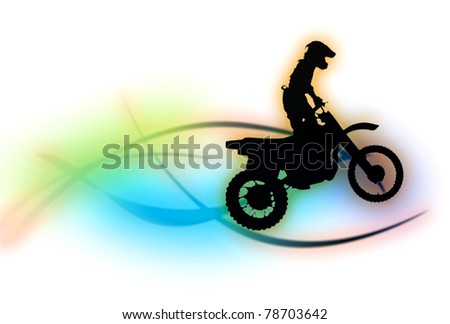 Silhouette of a man on a motorcycle on a white background and the multicolored lines