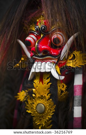 Ethnic barong Mask from Bali, made from carved wood.