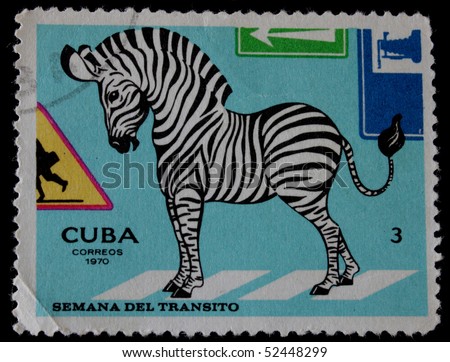 CUBA-CIRCA 1970: A post stamp printed in Cuba and shows illustration for traffic regulations. Circa 1970.