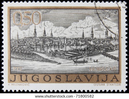 YUGOSLAVIA - CIRCA 1960s: A post stamp printed in Yugoslavia shows Serbian second largest city Novi Sad, circa 1960s
