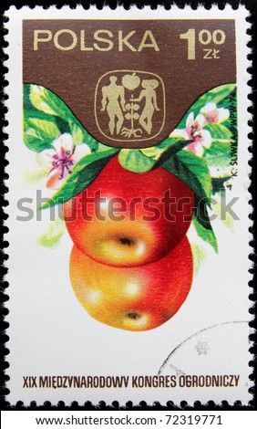 POLAND-CIRCA 1974: A post stamp printed in Poland shows Apples devoted 19th International Horticultural Congress in Warsaw, series , circa 1974