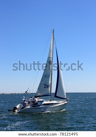 ODESSA,UKRAINE - MAY 28: Sailing boat during a regatta the Cup of ORT Media Group. May 28, 2011 in Odessa, Ukraine