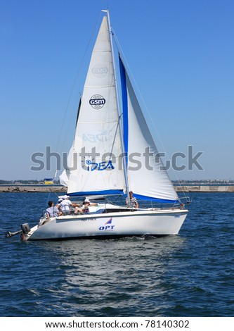 ODESSA,UKRAINE - MAY 28: Unidentified sailing boat competes during the ORT Media Group Cup Regatta on May 28, 2011 in Odessa, Ukraine