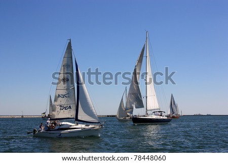 ODESSA, UKRAINE - MAY 28: Unidentified sailing boats competes during the ORT Media Group Cup Regatta on May 28, 2011 in Odessa, Ukraine