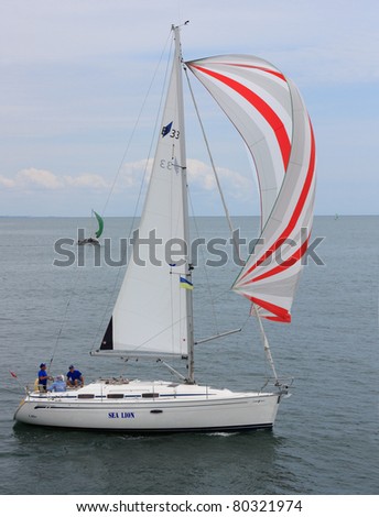 ODESSA, UKRAINE - JULY 3: Unidentified sailing ship competes during the sailing ships regatta The Cup Of Black Sea Harbors on July 3, 2011 in Odessa, Ukraine
