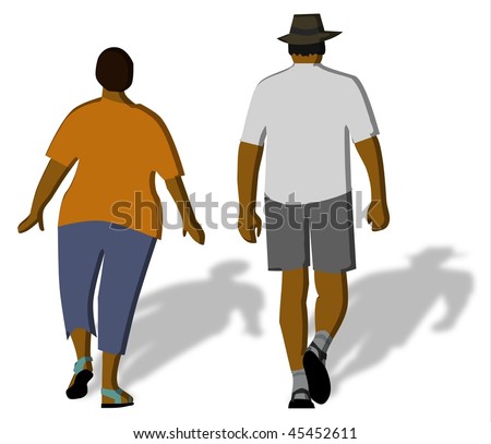 Woman and men walk away