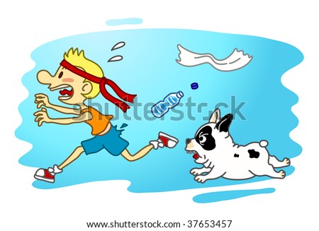 Image of a man who is running away from a dog attack.