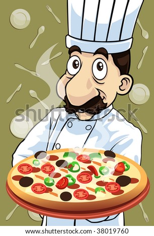 Image of the chef who is cooking delicious pizza