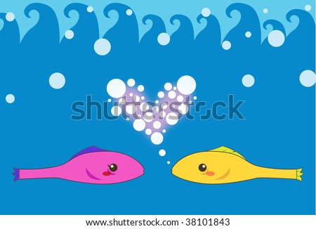 Illustration of cute fish lover those are loving in the beautiful ocean.