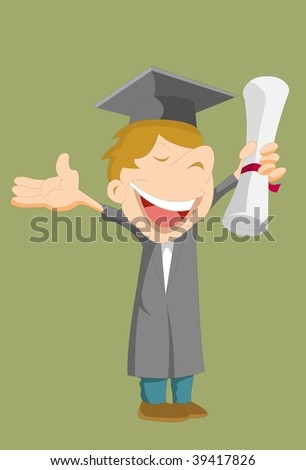 Graduation Gift Ideas An illustration of a teenager, who is dressed in graduation gown and hat, holding a diploma in his left hand