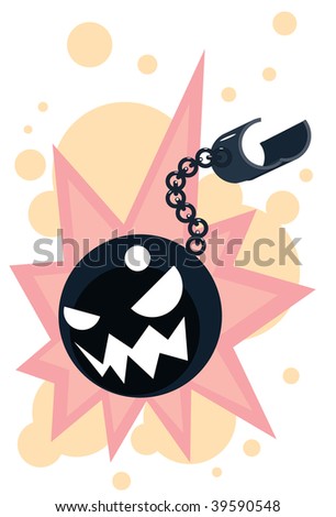 An image of an iron ball and chain shackle going boom