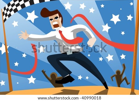 image of a very successful businessman who is running to the finish line.