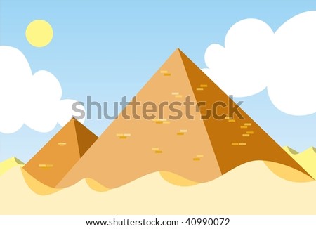 Image of two pyramids stand still in the dessert during the day.