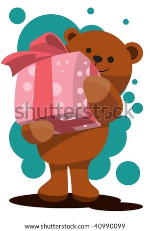 Image of teddy bear hold a pink birthday present.